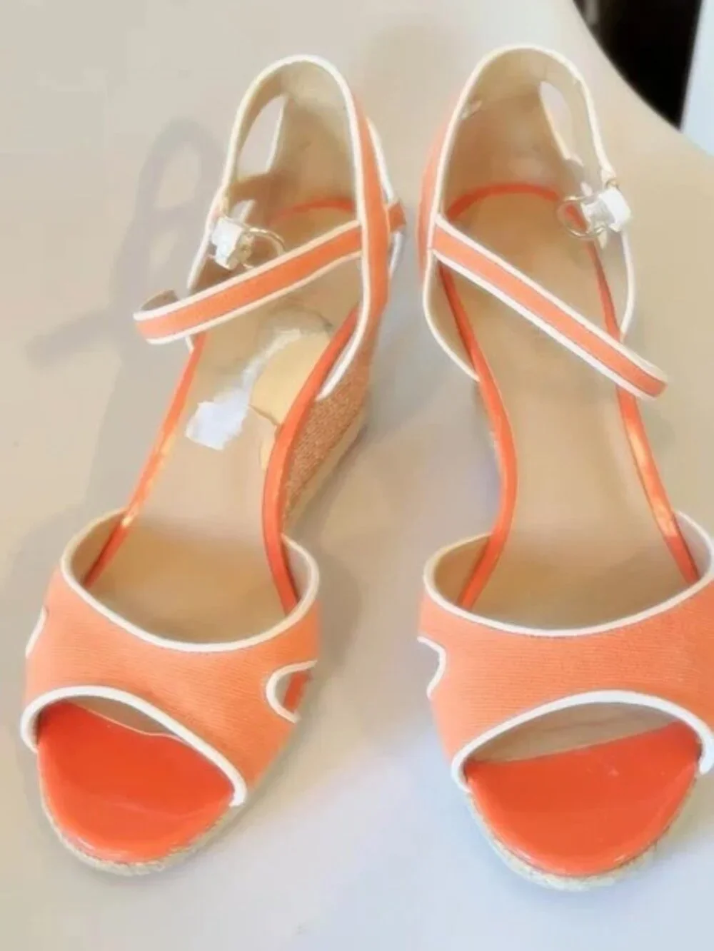 Nine West Jolie Orange White Espadrille Wedge Strappy Sandals